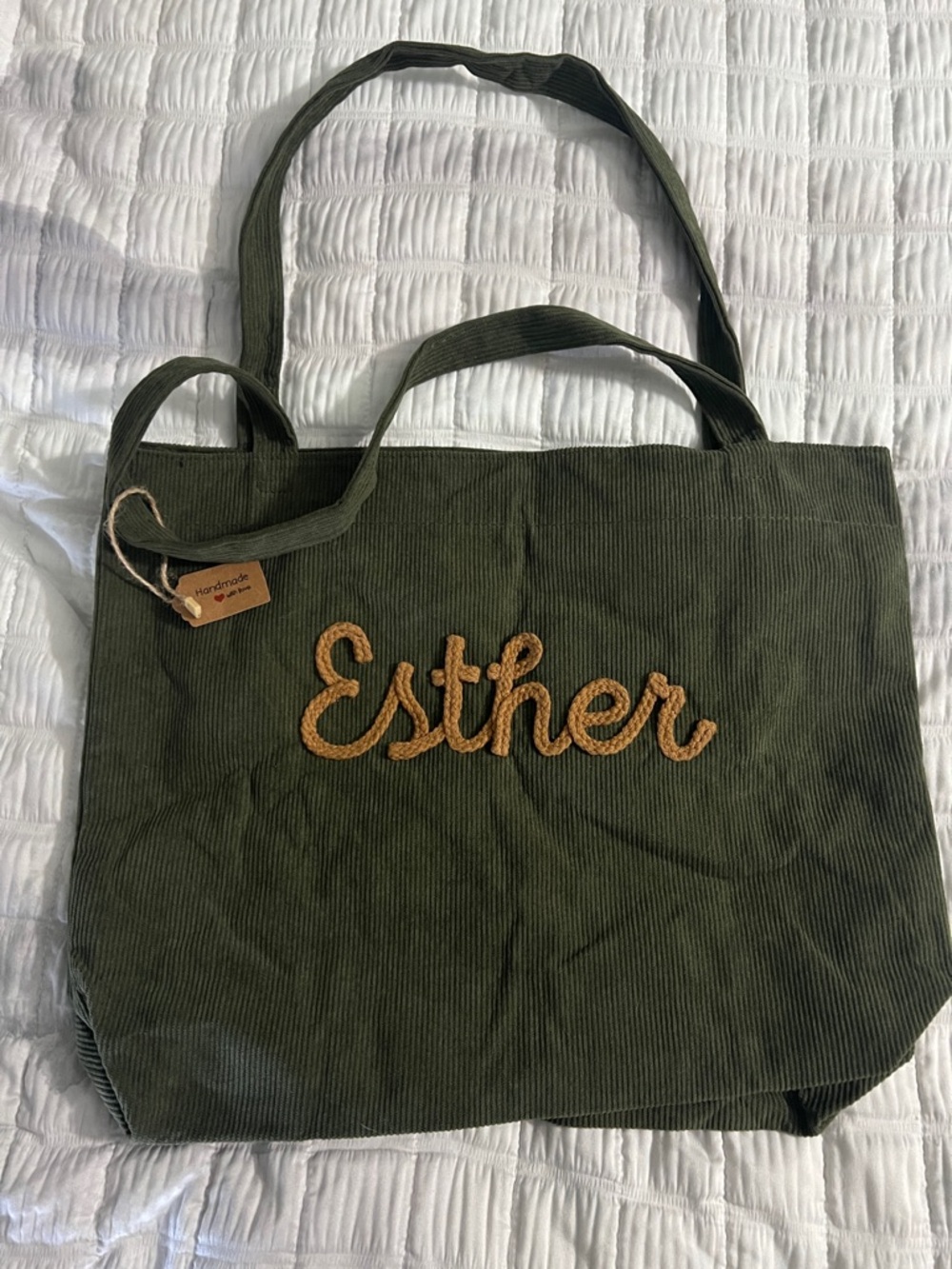 Personalized Olive Green Tote Bag (Esther)